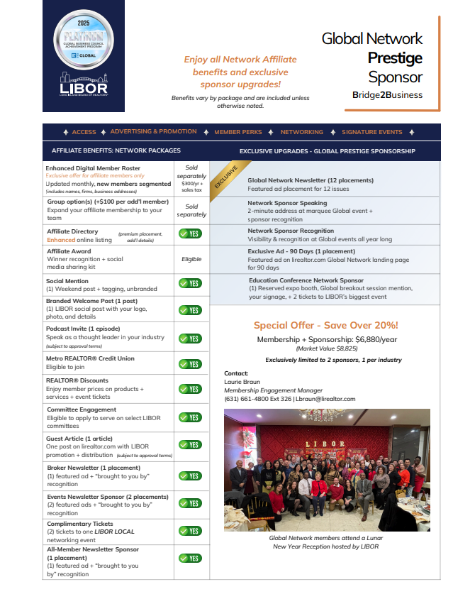 Global Prestige Sponsor (includes annual affiliate membership!)